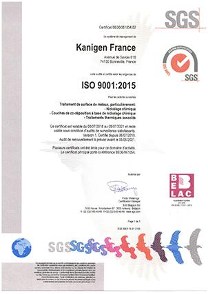 Onze ISO 9001-2015 certificering Kanigen Frankrijk